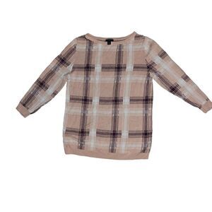 ANN TAYLOR Marled Knit White & Maroon Sweater Size M